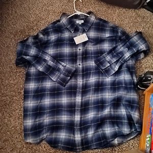 Men's Long Sleeve blue and white Flannel Shirt